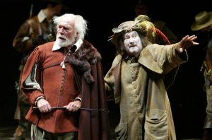Christopher Plummer, left, as Lear and Barry MacGregor as The Fool in a scene from Lincoln Center Theater's production of “King Lear.” (Joan Marcus/via Associated Press)